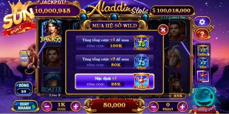 Giá trị hệ số thưởng lớn tại game Aladin